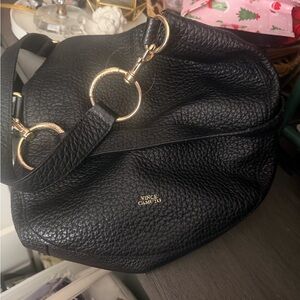 Vince Camuto Textured Black Hobo Bag with Gold Accents